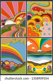 Isolated Psychedelic Posters, Covers from the 1960's Vintage Colors 