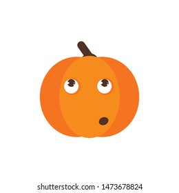 Isolated pumkin cute smile character. Cartoon halloween symbol. Vector Illustration. Emoji. Face With Rolling Eyes