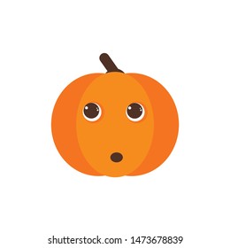 Isolated pumkin cute smile character. Cartoon halloween symbol. Vector Illustration. Emoji. Face With Open Mouth