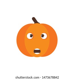 Isolated pumkin cute smile character. Cartoon halloween symbol. Vector Illustration. Emoji. Face With Open Mouth