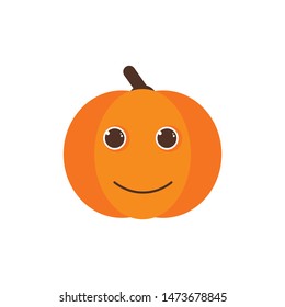 Isolated pumkin cute smile character. Cartoon halloween symbol. Vector Illustration. Emoji. Smiley face