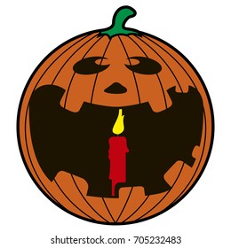 Isolated pumpkin with a candle on a white background, vector illustration|