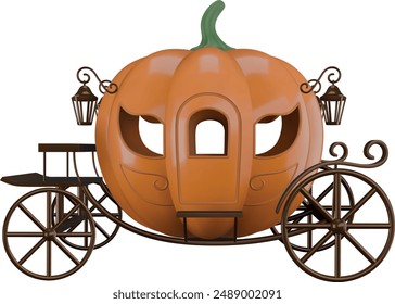 isolated pumpkin carriage. vintage pumpkin shaped carriage