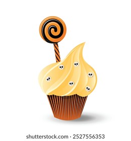 Isolated pumpkin cupcake with halloween decor
