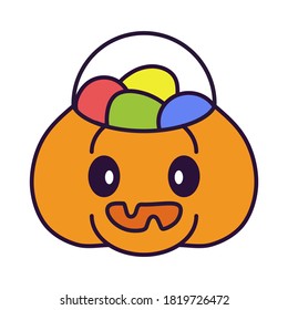 Isolated pumpkin kawaii with candy. Halloween icon - Vector