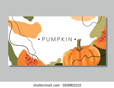 Isolated pumpkin on an abstract background. Orange pumpkin. Autumn harvest. Print, banner, label, poster, sticker, logo, promotional material. Vector illustration.