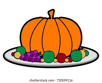 Isolated pumpkin with some fruits, Thanksgiving day vector illustration