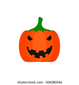 Isolated pumpkin vector image on white background with eyes and mouth in flat style. Icon gourd. Icon Halloween. Picture vegetables. Diet food. Food sign. Modern design. For cooking vegetable dishes.