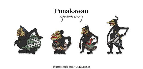 Isolated Punakawan wayang illustration. Hand drawn Indonesian shadow puppet. svg