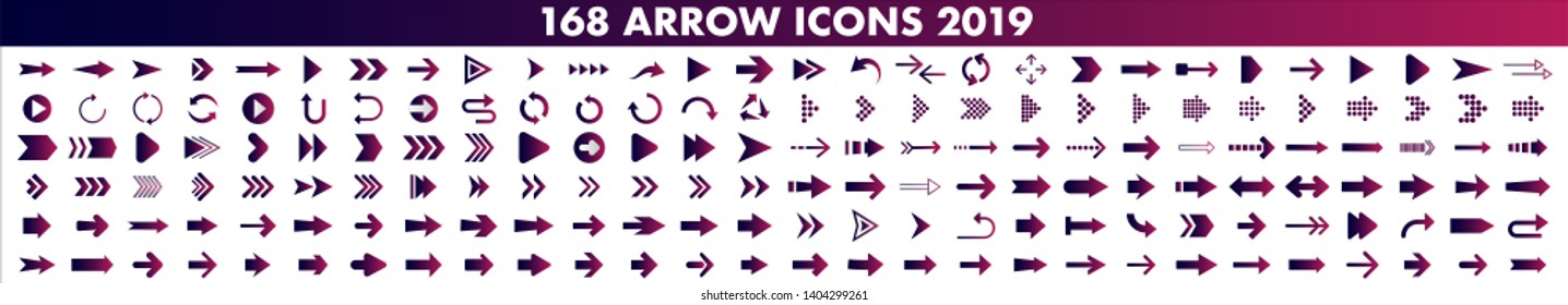 Isolated purple arrow vector icons set. Arrows icon collection for web, mobile app. Arrow vector download icon set. Arrows vector curve flat collection. Application digital button illustration 
