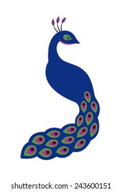 Isolated purple blue peacock vector drawing logo