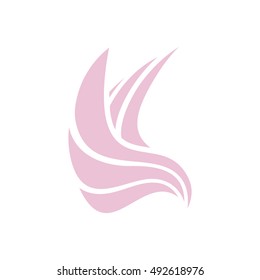 Isolated purple color flying bird side view vector logo. Animal logotype. Wings contour icon. Pigeon silhouette. Vector bird illustration. Air symbol.