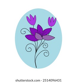  Isolated purple flower branch. Single flower. Blue background. Vector. 
Handdraw flower. illustration of a flower

