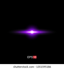 isolated purple Rays with lens flare, Sun flare, flare on the black background. Transparent Vector Illustration