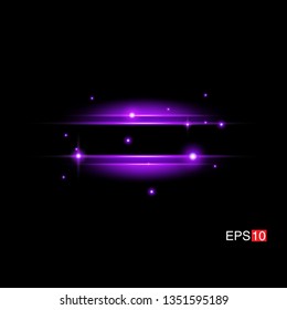 isolated purple Rays with lens flare, Sun flare, flare on the black background. Transparent Vector Illustration