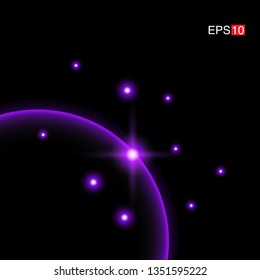 isolated purple Rays with lens flare, Sun flare, flare on the black background. Transparent Vector Illustration