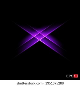 isolated purple Rays with lens flare, Sun flare, flare on the black background. Transparent Vector Illustration