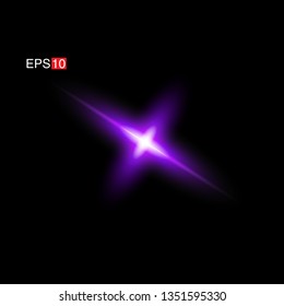 isolated purple Rays with lens flare, Sun flare, flare on the black background. Transparent Vector Illustration