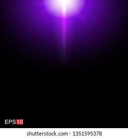 isolated purple Rays with lens flare, Sun flare, flare on the black background. Transparent Vector Illustration