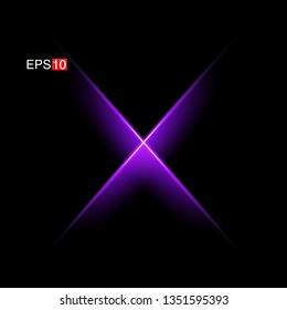 isolated purple Rays with lens flare, Sun flare, flare on the black background. Transparent Vector Illustration