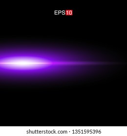 isolated purple Rays with lens flare, Sun flare, flare on the black background. Transparent Vector Illustration