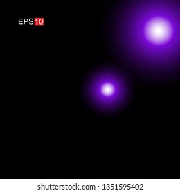 isolated purple Rays with lens flare, Sun flare, flare on the black background. Transparent Vector Illustration
