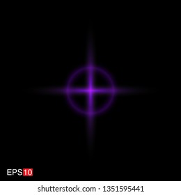 isolated purple Rays with lens flare, Sun flare, flare on the black background. Transparent Vector Illustration