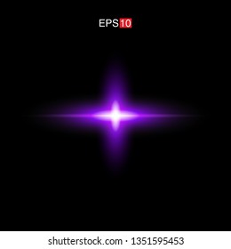 isolated purple Rays with lens flare, Sun flare, flare on the black background. Transparent Vector Illustration