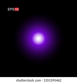 isolated purple Rays with lens flare, Sun flare, flare on the black background. Transparent Vector Illustration