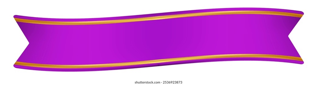 Isolated purple ribbon banner with gold lines