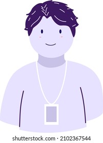 sonrisa violeta aislada trabajando joven adulto al estilo de icono plano