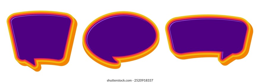 Símbolo de bolha de fala roxo isolado, conjunto de sinais de vetor