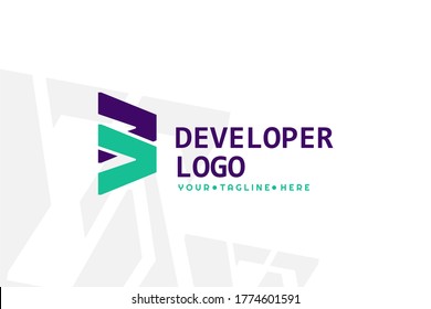 Isolated Purple and Turquoise Developer Logogram . Coding Digital code logo illustration. colorful logo. coding. programmer logo icon vector. media logo.