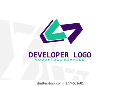 Isolated Purple and Turquoise Developer Logogram . Coding Digital code logo illustration. colorful logo. coding. programmer logo icon vector. media logo.