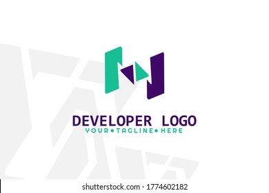 Isolated Purple and Turquoise Developer Logogram . Coding Digital code logo illustration. colorful logo. coding. programmer logo icon vector. media logo.
