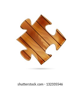 Isolated puzzle piece made out of wood / wooden puzzle piece