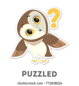 Isolated puzzled cartoon owl on white background.