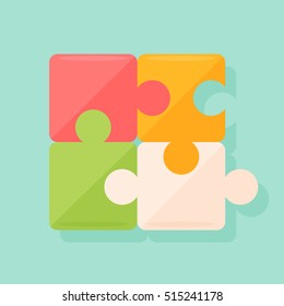 Isolated puzzles set. Four pieces. Idea of team building, challenge and strategy.