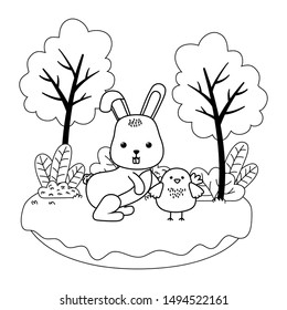 Isolated rabbit and chicken cartoon vector design