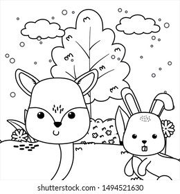 Isolated rabbit and deer cartoon vector design