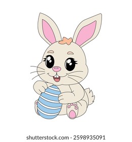 Isolated rabbit with Easter egg. Icon for stickers, print or embroidery. Vector illustration.