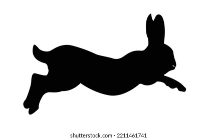Isolated rabbit shadow on white background, set of different rabbit silhouettes for design use.