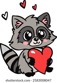 Isolated raccoon holding in the hands of heart