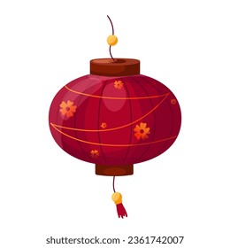 Isolated raditional red Chinese Lantern with an ornament. Element of Mid-Autumn Festival, Lantern festival, Chinese New Year and Korean Chuseok. Symbol of Chinese culture
