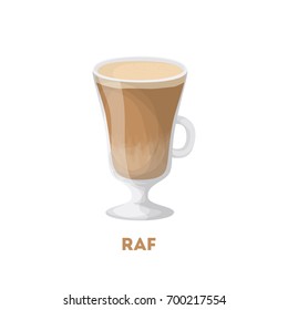 Isolated raf coffee in glass mug on white background.
