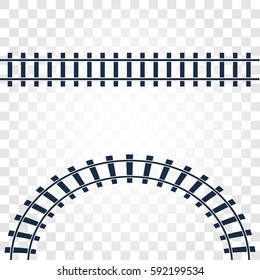 Isolated rails, railway top view, ladder elements vector illustrations on checkered gradient background.