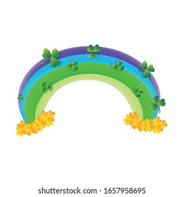 Isolated rainbow with a clovers and golden coins. Saint patricks day - Vector