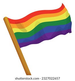 Einziger Regenbogen-Fahne auf einem Bronzefahnkopf im Cartoon-Stil.