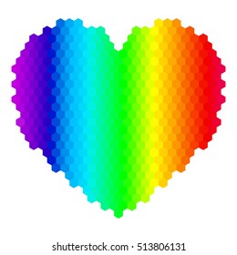 isolated rainbow heart, colored mosaic heart