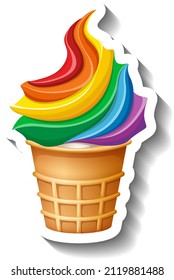 Isolated rainbow ice cream cone in cartoon style illustration